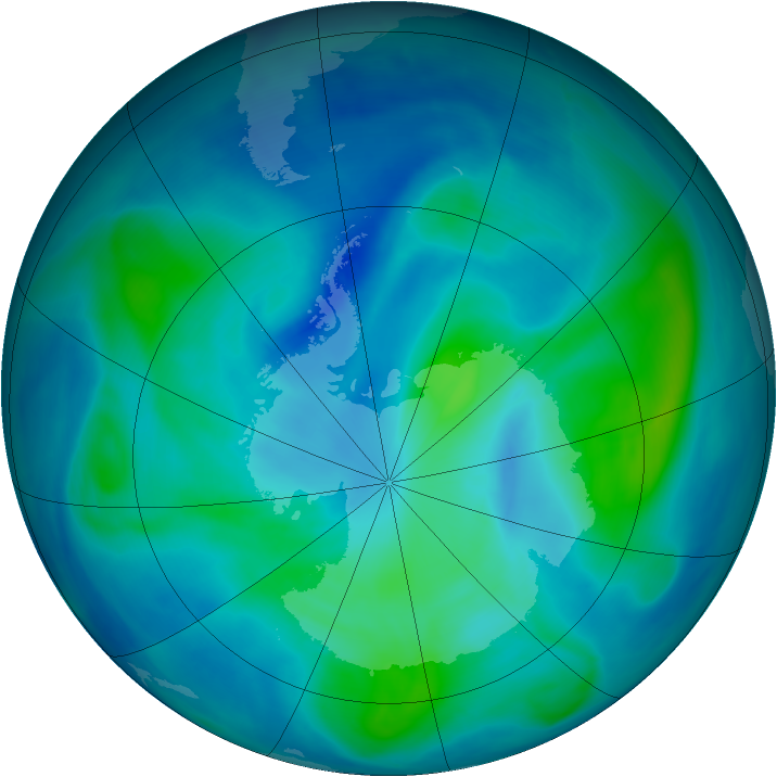 Antarctic ozone map for 03 March 2008